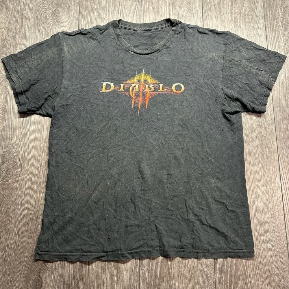 Vintage Diablo III 3 Video Game Graphic T-Shirt Mens Medium Black Y2K Blizzard